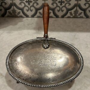 Vintage Silver Plated “Crumb Catcher” with Wooden Handle- Griffin Design